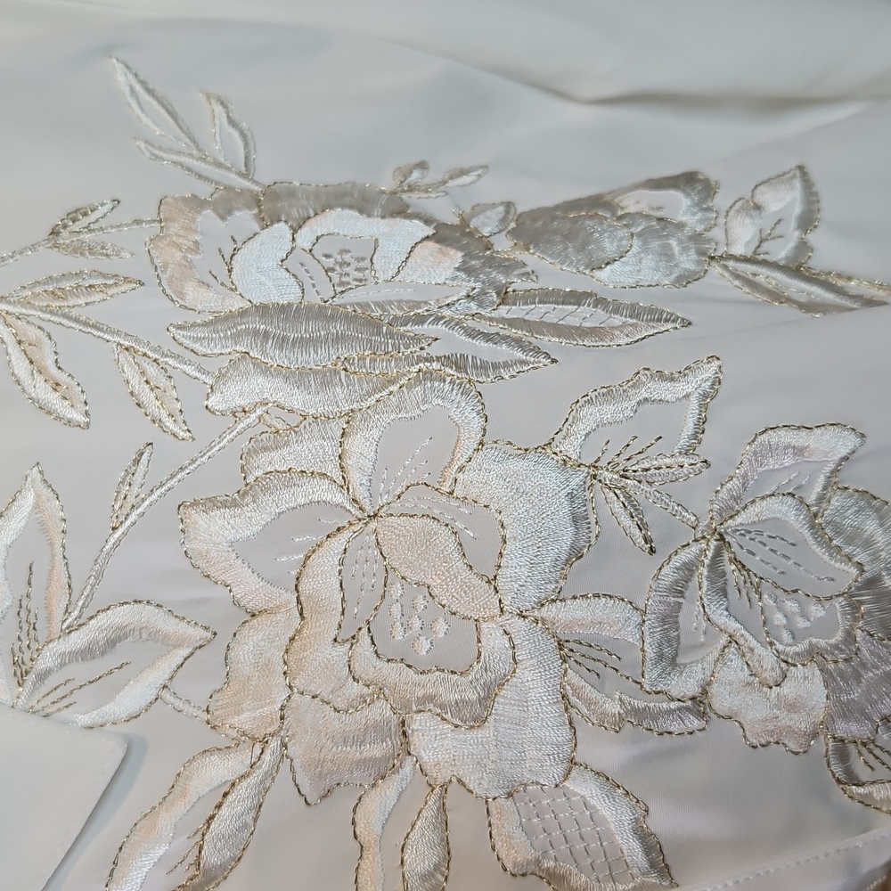 Kathy Che White Blouse Floral Embroidered Button-Up Shirt 14 Vintage - Picture 4 of 13
